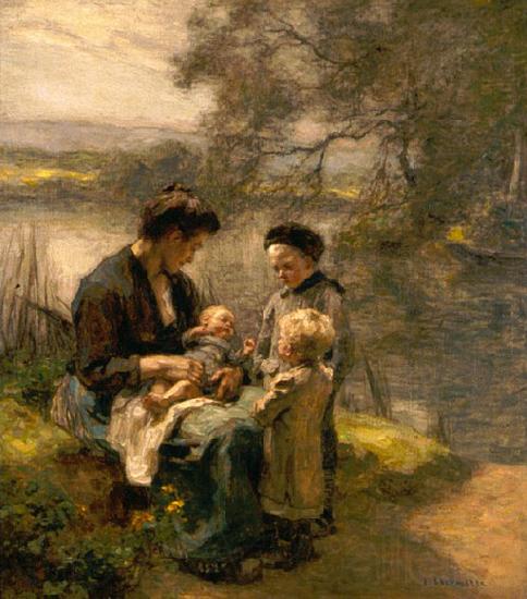 Leon Augustin Lhermitte Woman with Child and Two Children Norge oil painting art